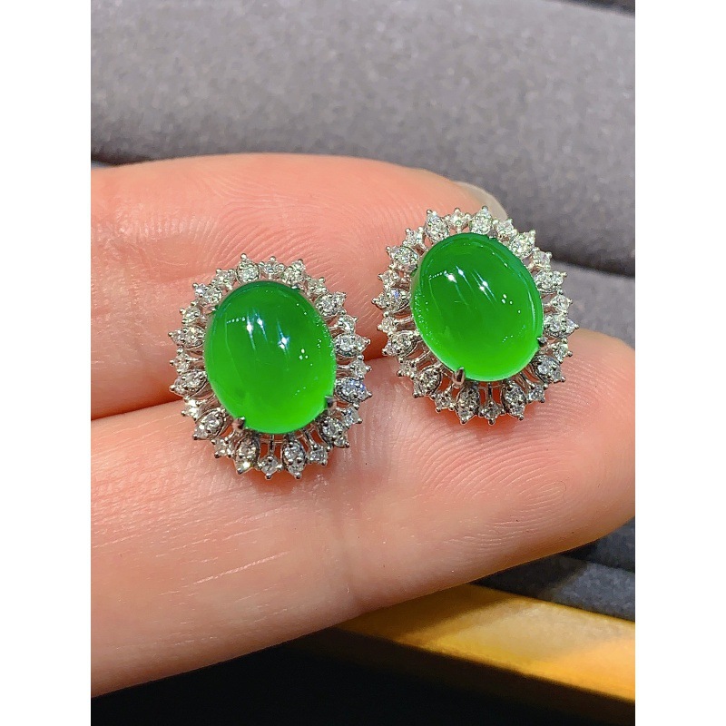 Earrings - Pendientes de jadeíta verde tipo hielo,