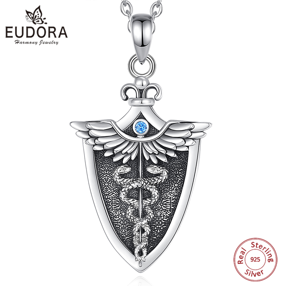 925 Sterling Silver Chain Necklace Men - Eudora-collar de caduceo de Plata de