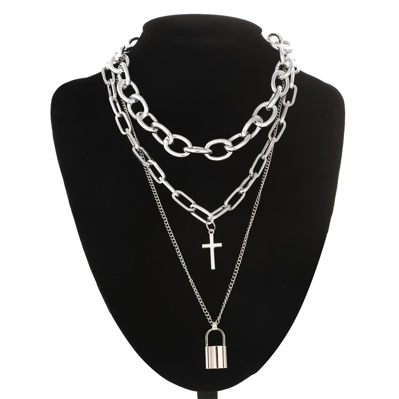 Layered Pendant Necklace Aesthetic - FNQUFUJ, joyería estética grunge en capas,