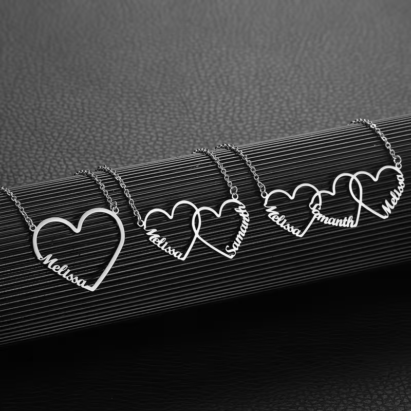 Custom Name Necklace Stainless Steel - Collar con Nombre de Corazón Entrelazado