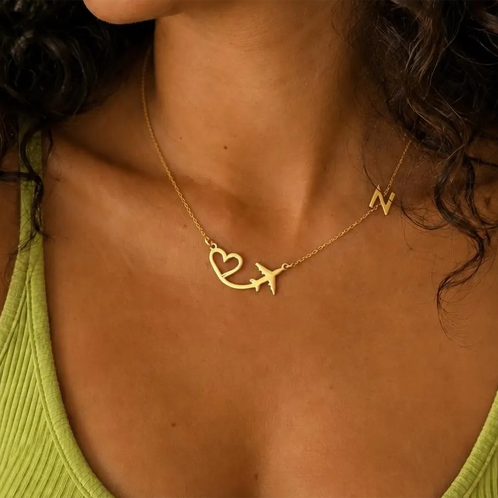 Custom Name Necklace Stainless Steel - Collar con colgante de avión y