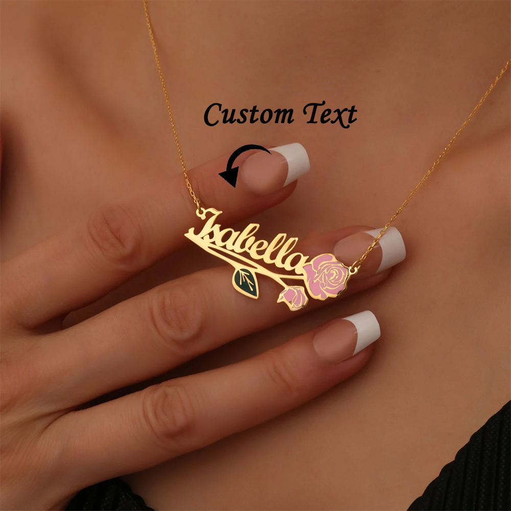 Custom Name Necklace Stainless Steel - Collar personalizado con nombre y flor