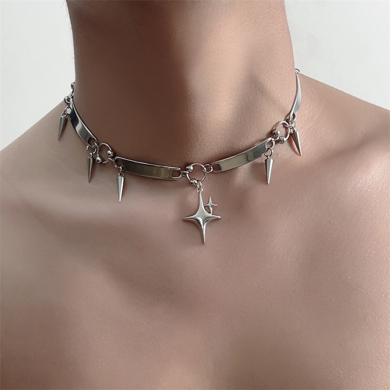 Goth Punk Spike Choker - Collar de acero inoxidable estilo hip-hop