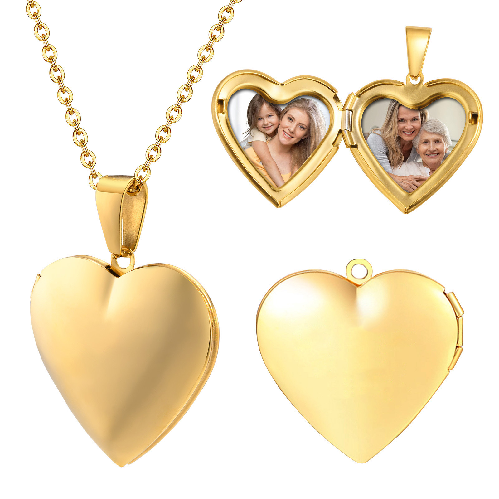 Heart Locket Necklace Photo - Joyería de acero inoxidable, medallón de