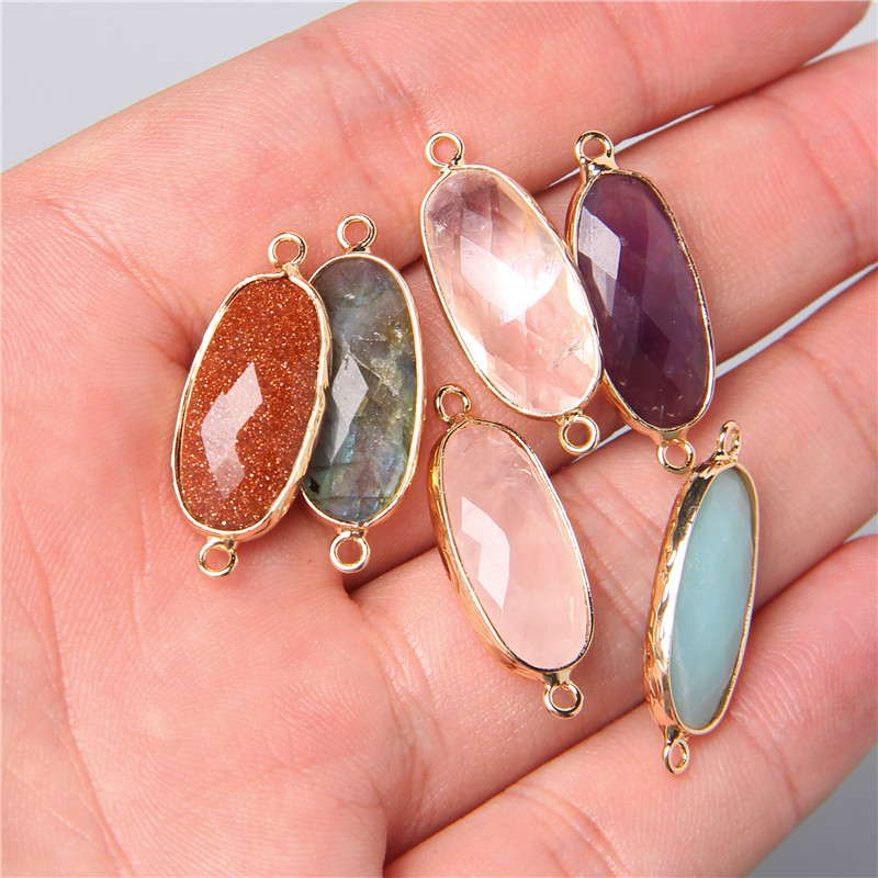 Crystal Pendant Necklace Natural Stone - 2 uds 10X26mm Natural doble bucle
