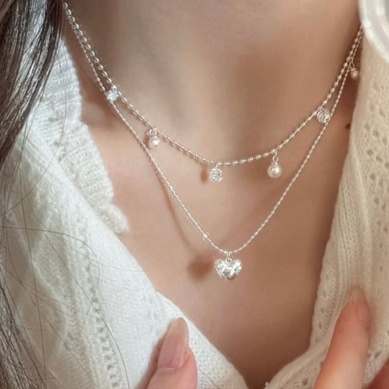 Layered Pendant Necklace Aesthetic - Collar de doble capa con cuentas