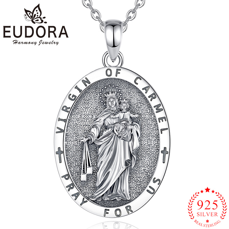 925 Sterling Silver Chain Necklace Men - Eudora-collar de carmel virgen de Plata