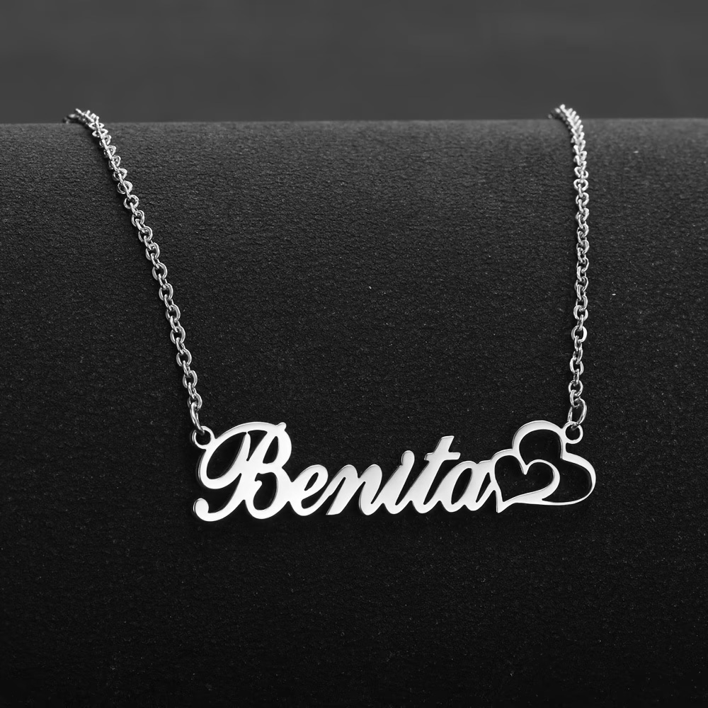 Custom Name Necklace Stainless Steel - Collar personalizado con doble corazón y