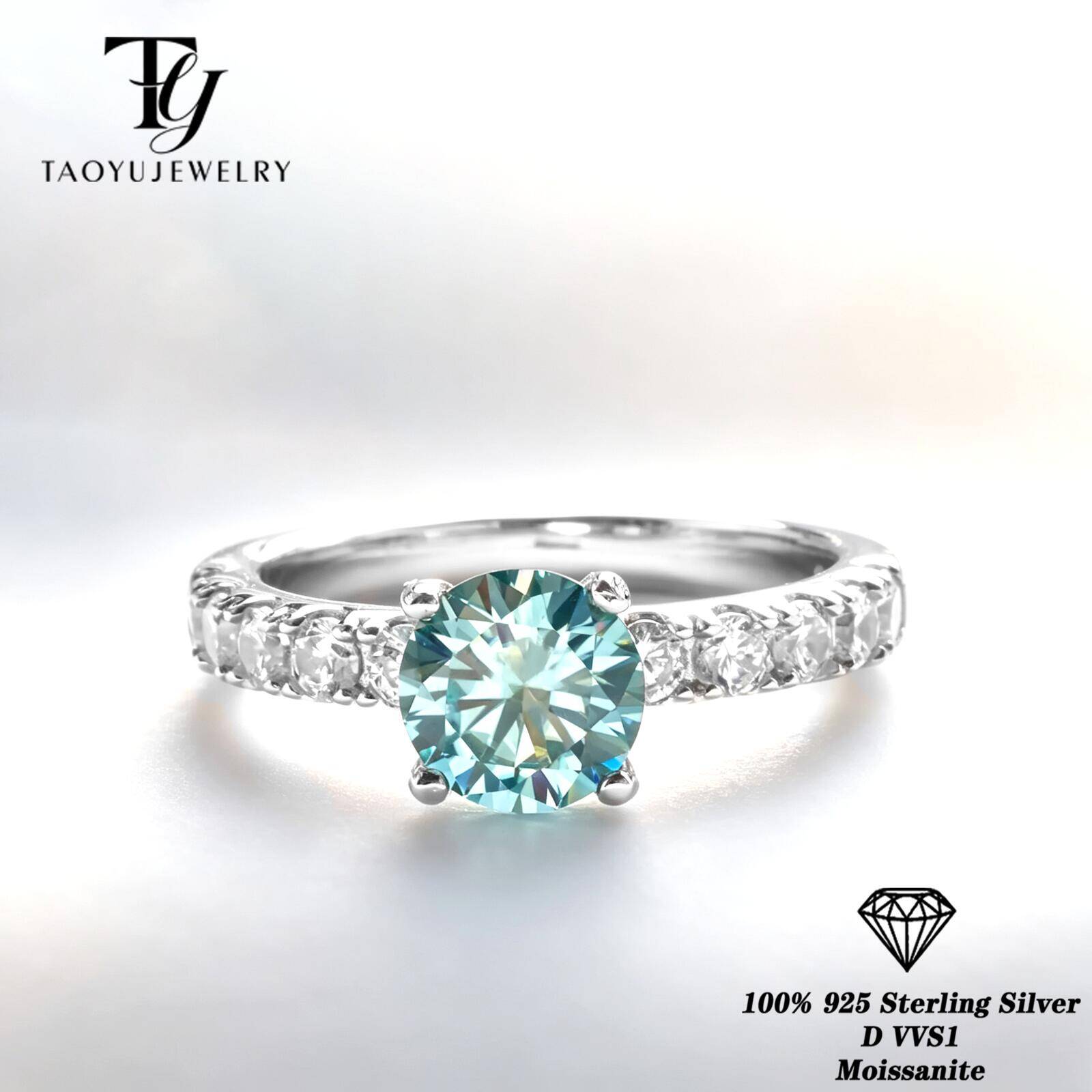 Moissanite Engagement Ring 1 Carat - Anillo Clásico de Moissanita Azul de