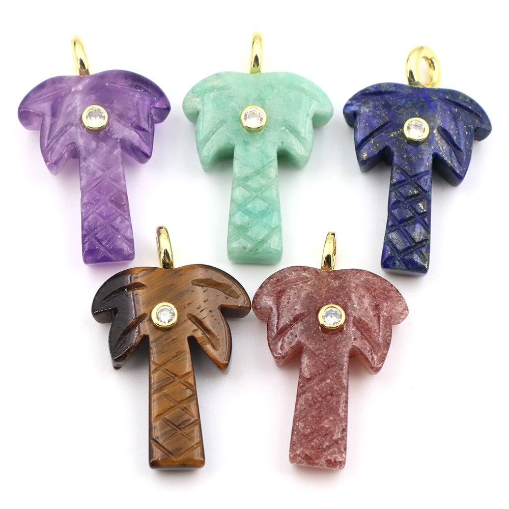 Crystal Pendant Necklace Natural Stone - Colgante de Árbol de Coco de