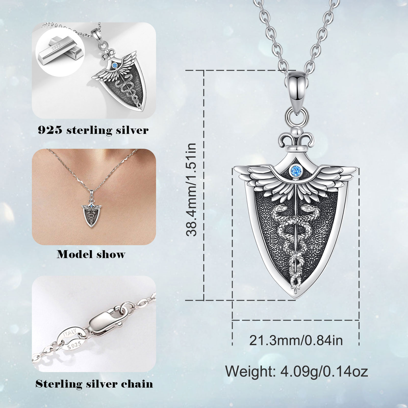 Eudora-collar de caduceo de Pl - 925 Sterling Silver Chain Necklace Men reseña y precio
