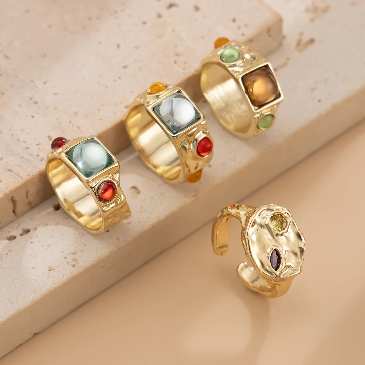 4 unids/set Vintage colorido a - Vintage Punk Knuckle Rings Set reseña y precio