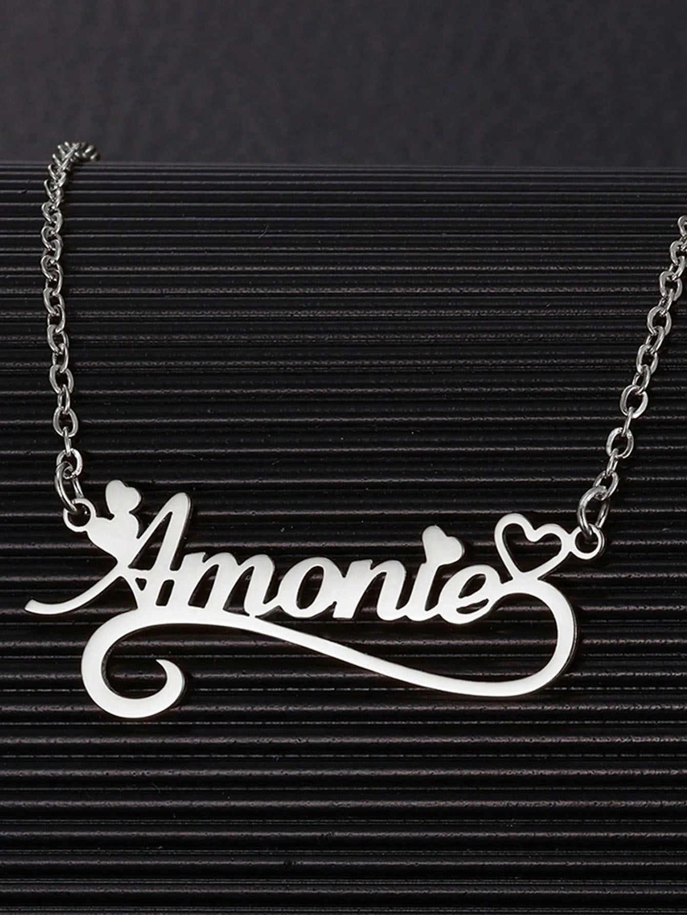 Collares de corazón hueco con  - Custom Name Necklace Stainless Steel reseña y precio